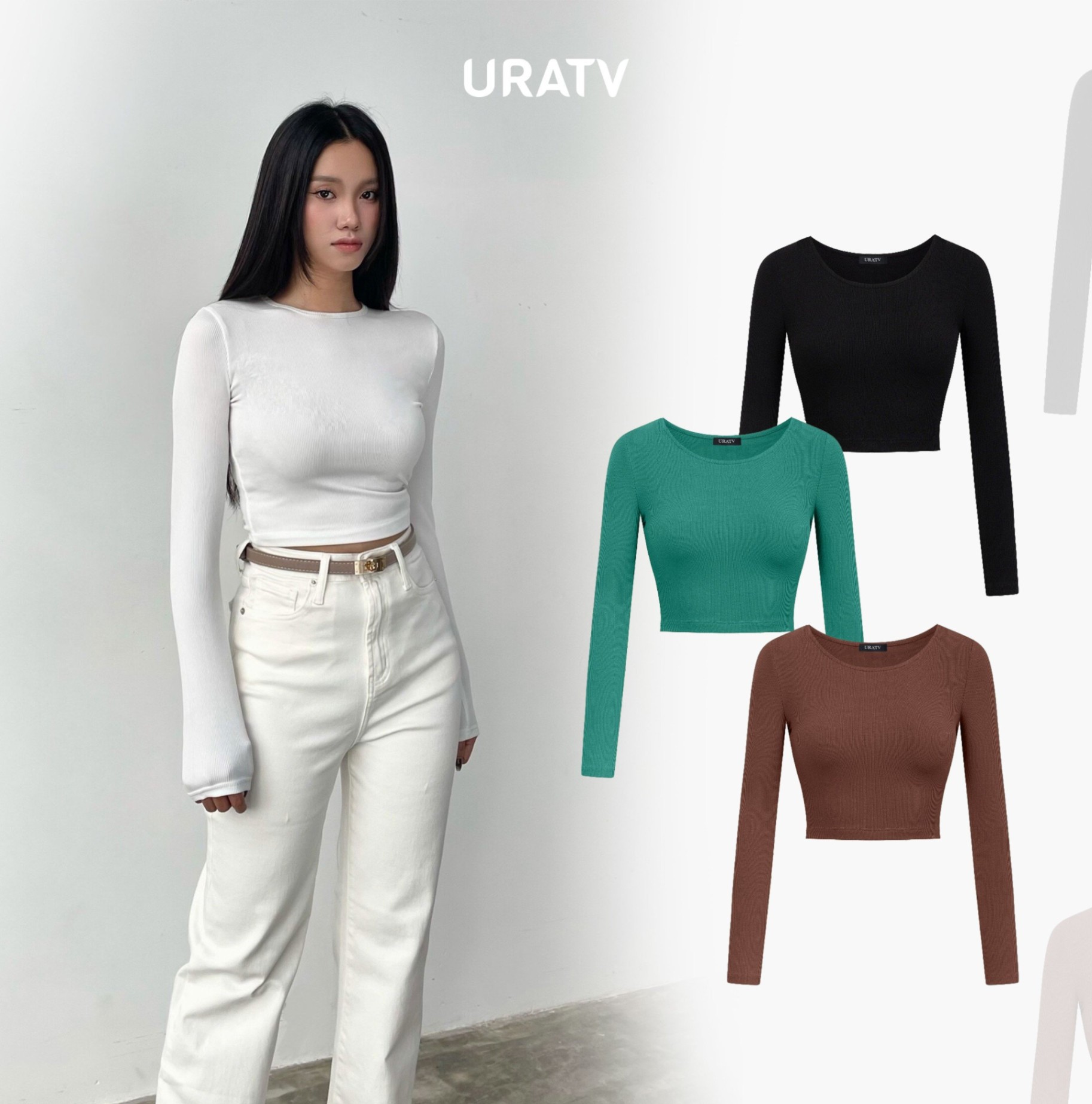 Áo crop tay dài gân mã U 195