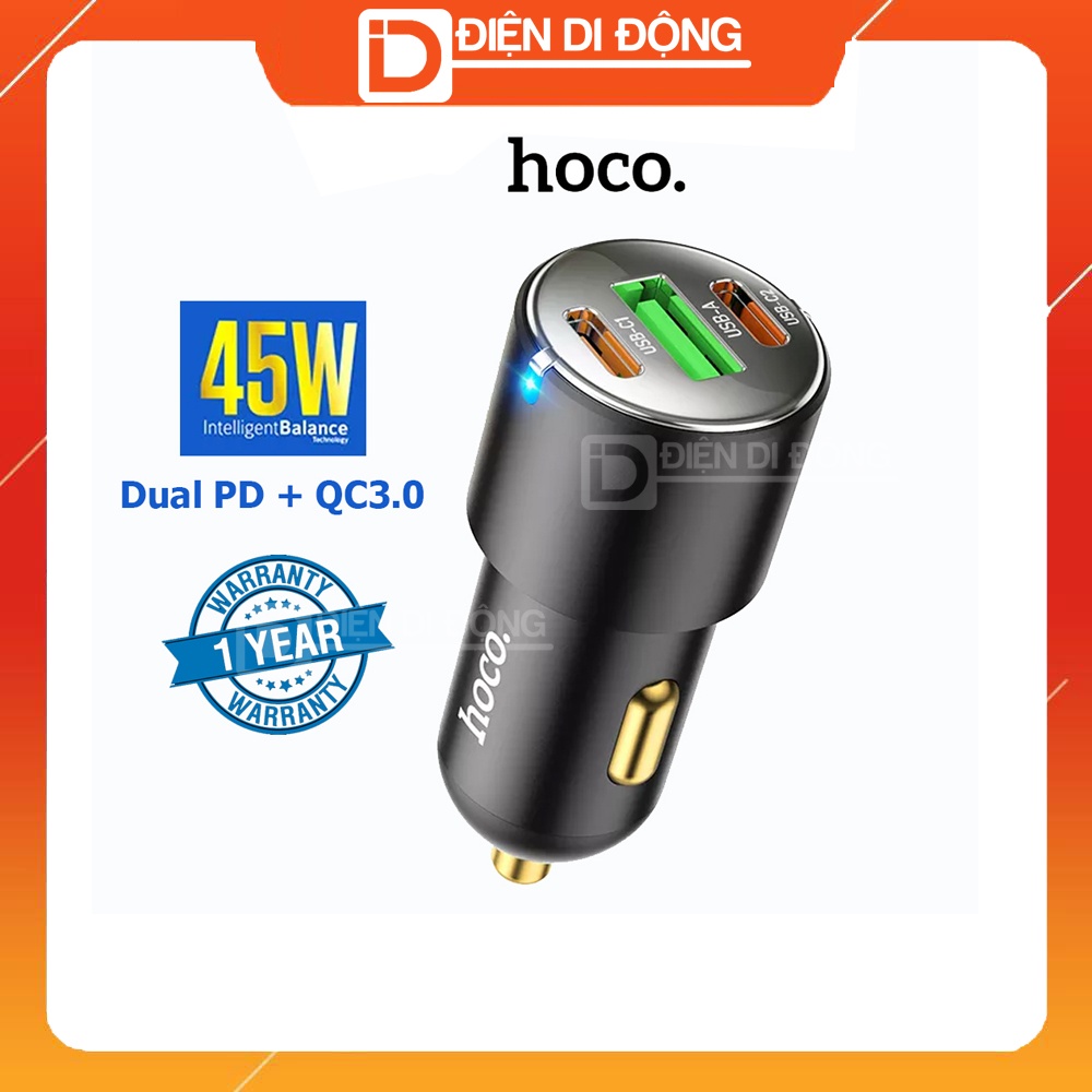 Tẩu sạc nhanh Hoco NZ6 sạc nhanh 45W 2 cổng TypeC + 1 cổng USB