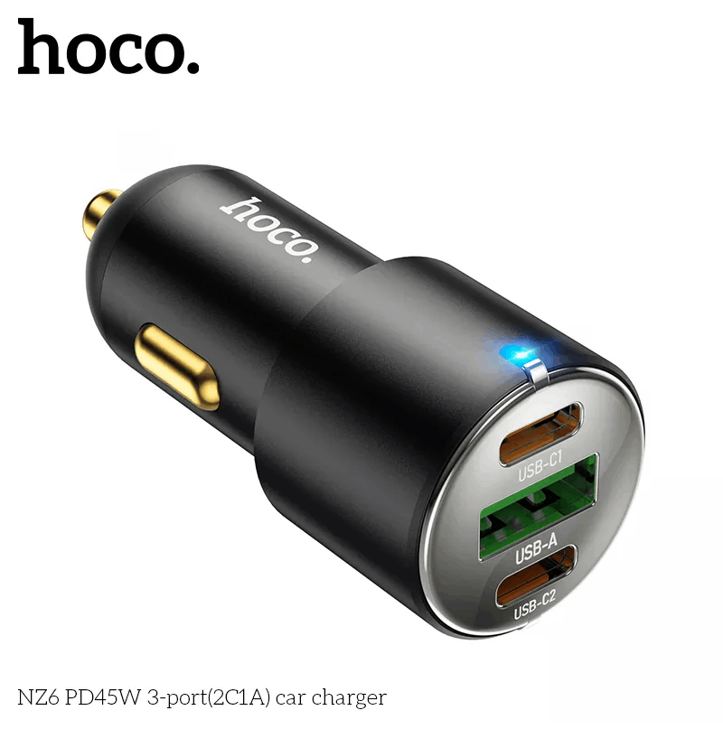 Tẩu sạc nhanh Hoco NZ6 sạc nhanh 45W 2 cổng TypeC + 1 cổng USB