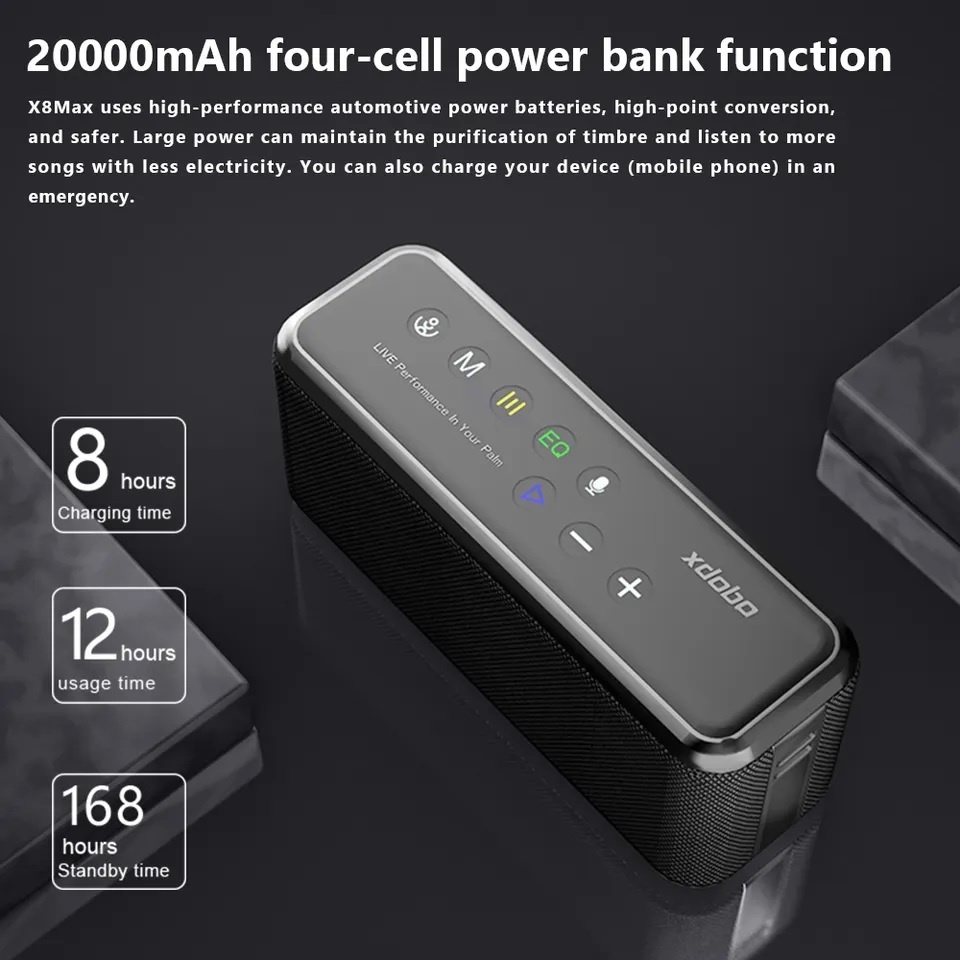 Loa Bluetooth ngoài trời Xdobo X8 Max 100W siêu trầm chíp âm thanh DSP TWS chống nước IPX5 pin 20000mah