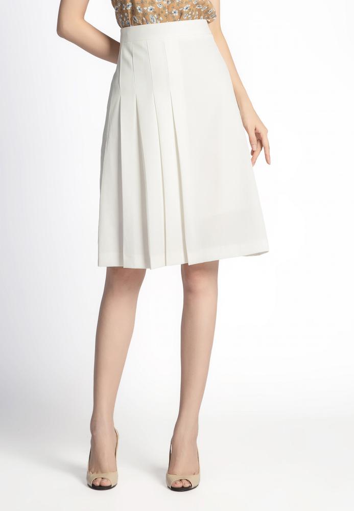 Đầm xoè trắng phối chân váy xám xếp ly1 bên | Thương hiệu thời trang công  sở cho phái đẹp