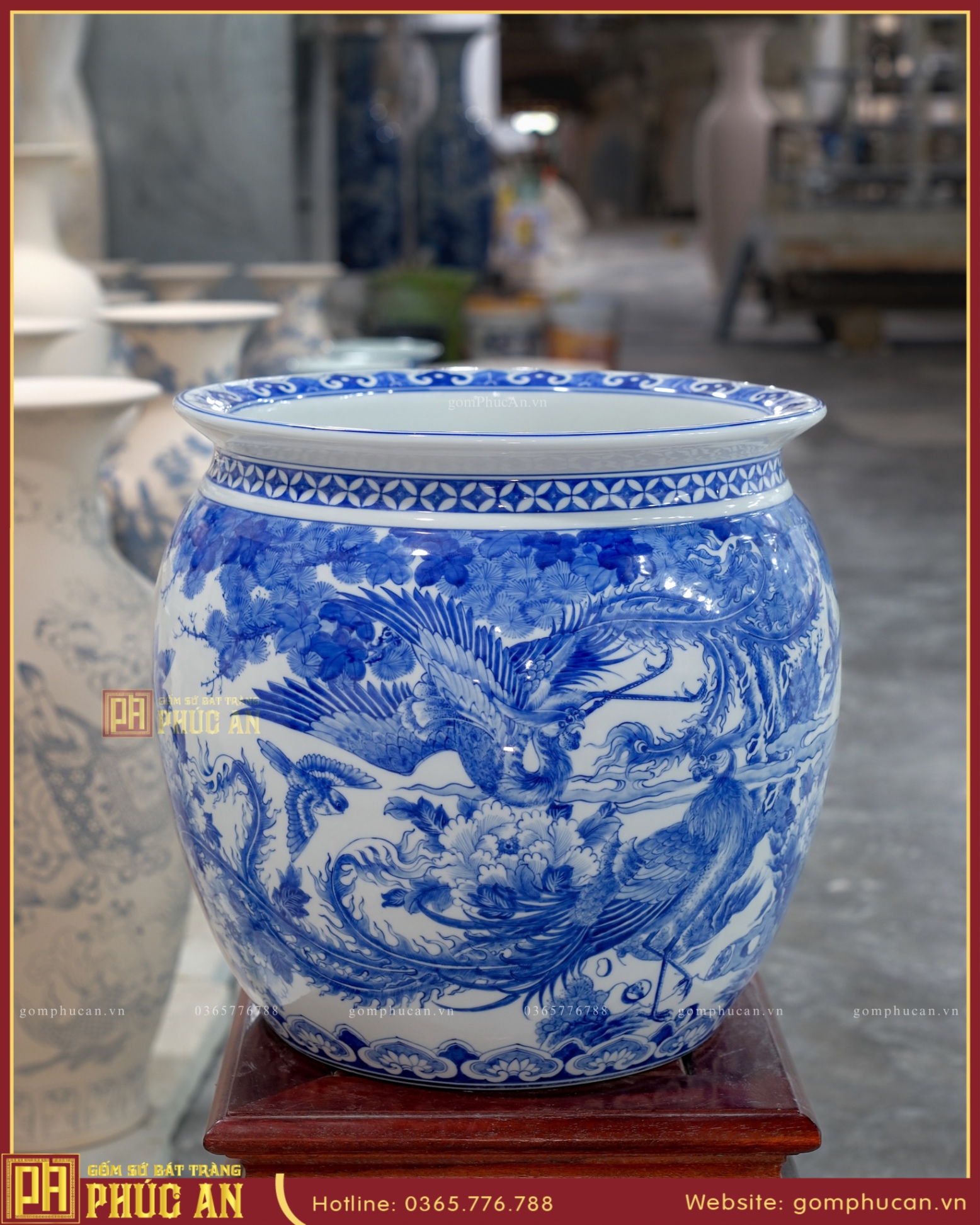 Thống sứ H34 cao cấp “Phượng Hoàng cát tường” men lam vẽ kỹ