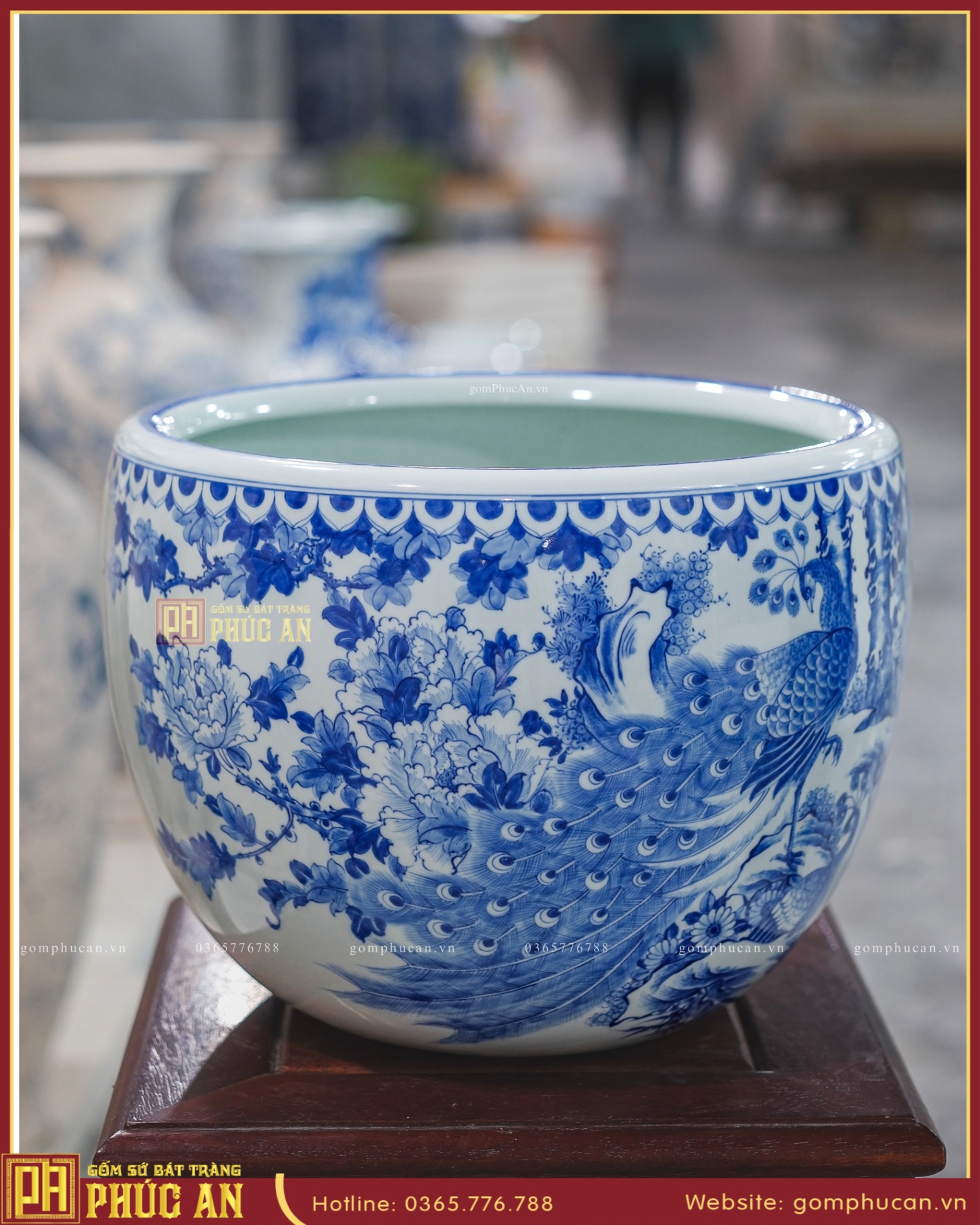 Thống H23 “Công Danh Phú Quý” men lam vẽ kỹ