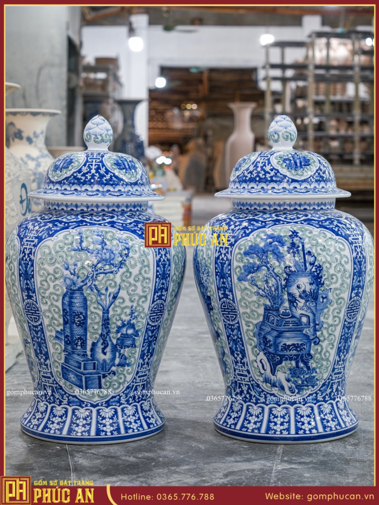 Choé H63 “Tứ Cảnh Cổ Đồ” men lam vẽ gấm kỹ