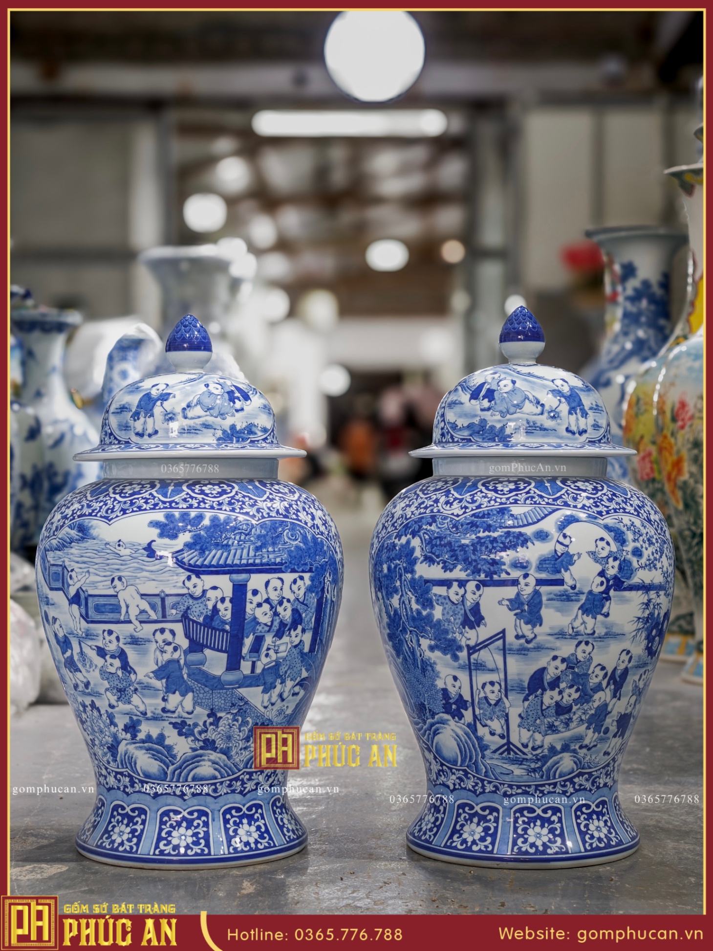 Choé H77 “Bách Nhi Bách Phúc” men lam vẽ kỹ