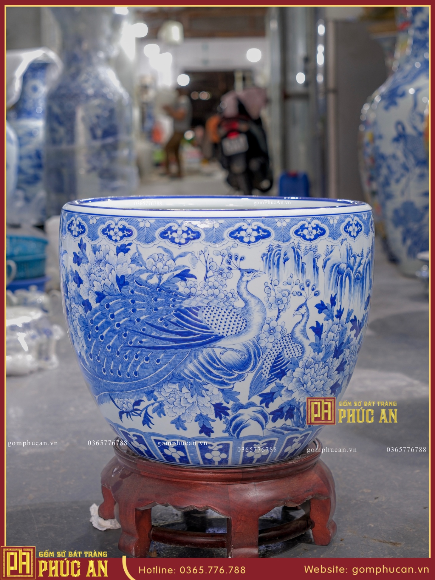 Thống H43 “Công Danh Phú Quý” men lam vẽ kỹ