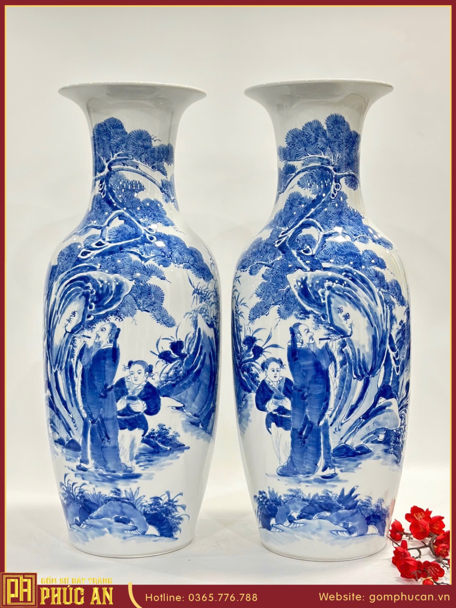 Tiểu Lộc Bình H60”Chu Nguyên Chương Đề Thạch” men lam
