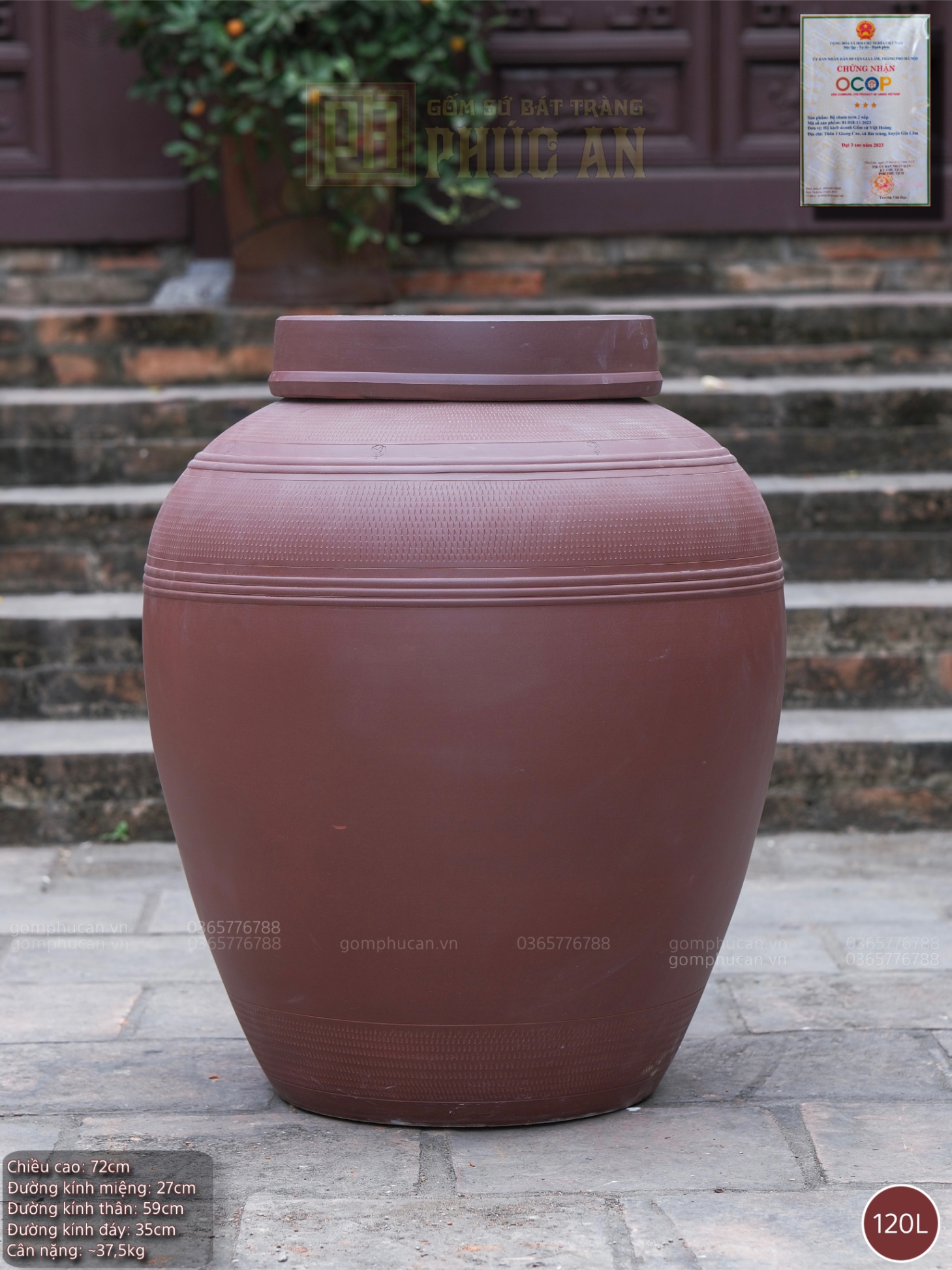 Chum sành ngâm rượu 2 nắp 120 lít