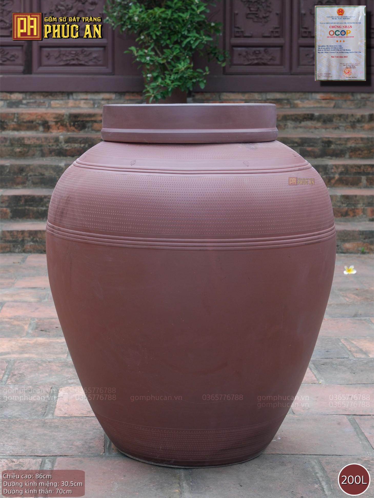 Chum sành ngâm rượu 2 nắp 200 lít