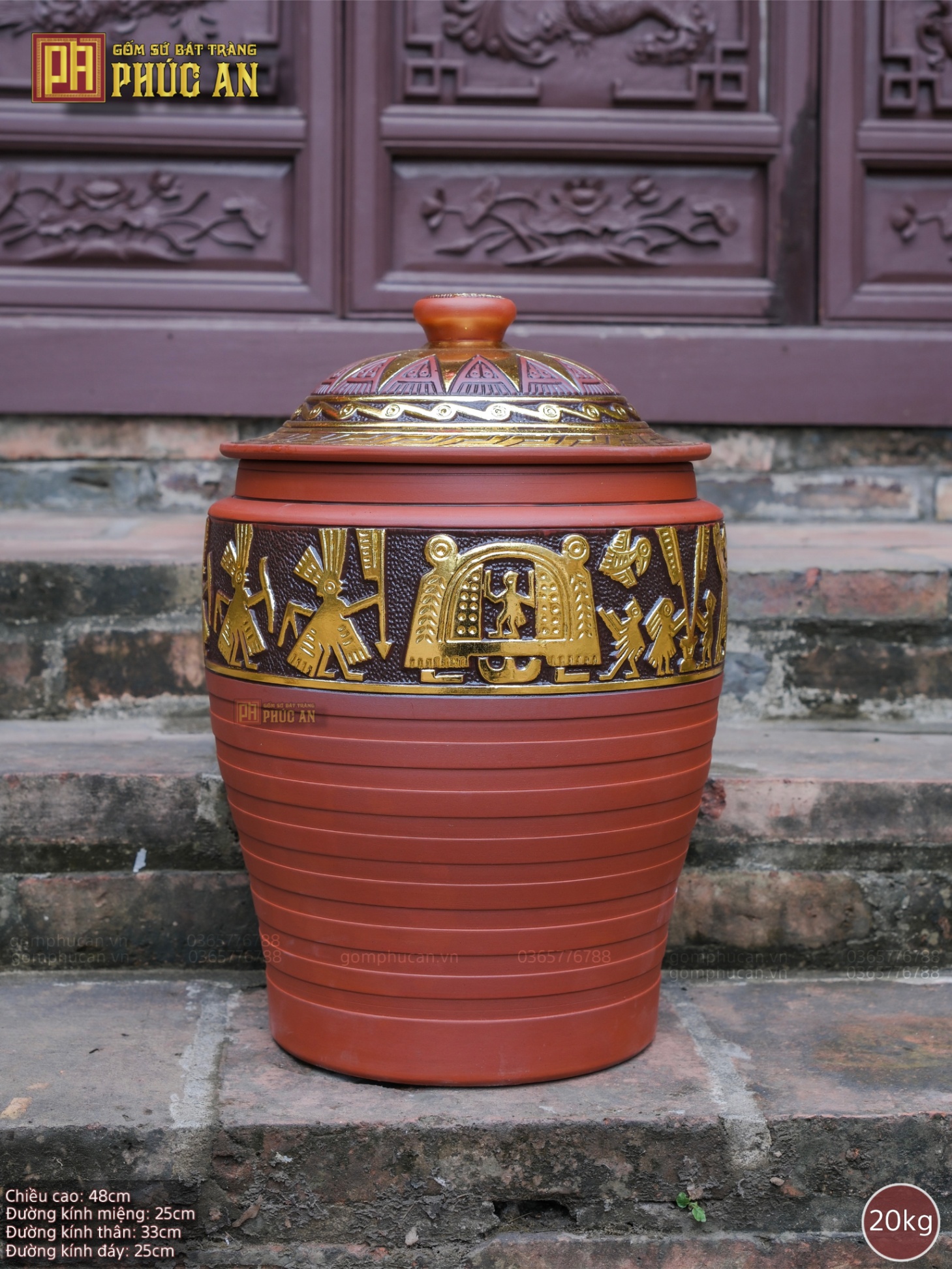 Hũ Gạo Trống Đồng Dát Vàng 20kg