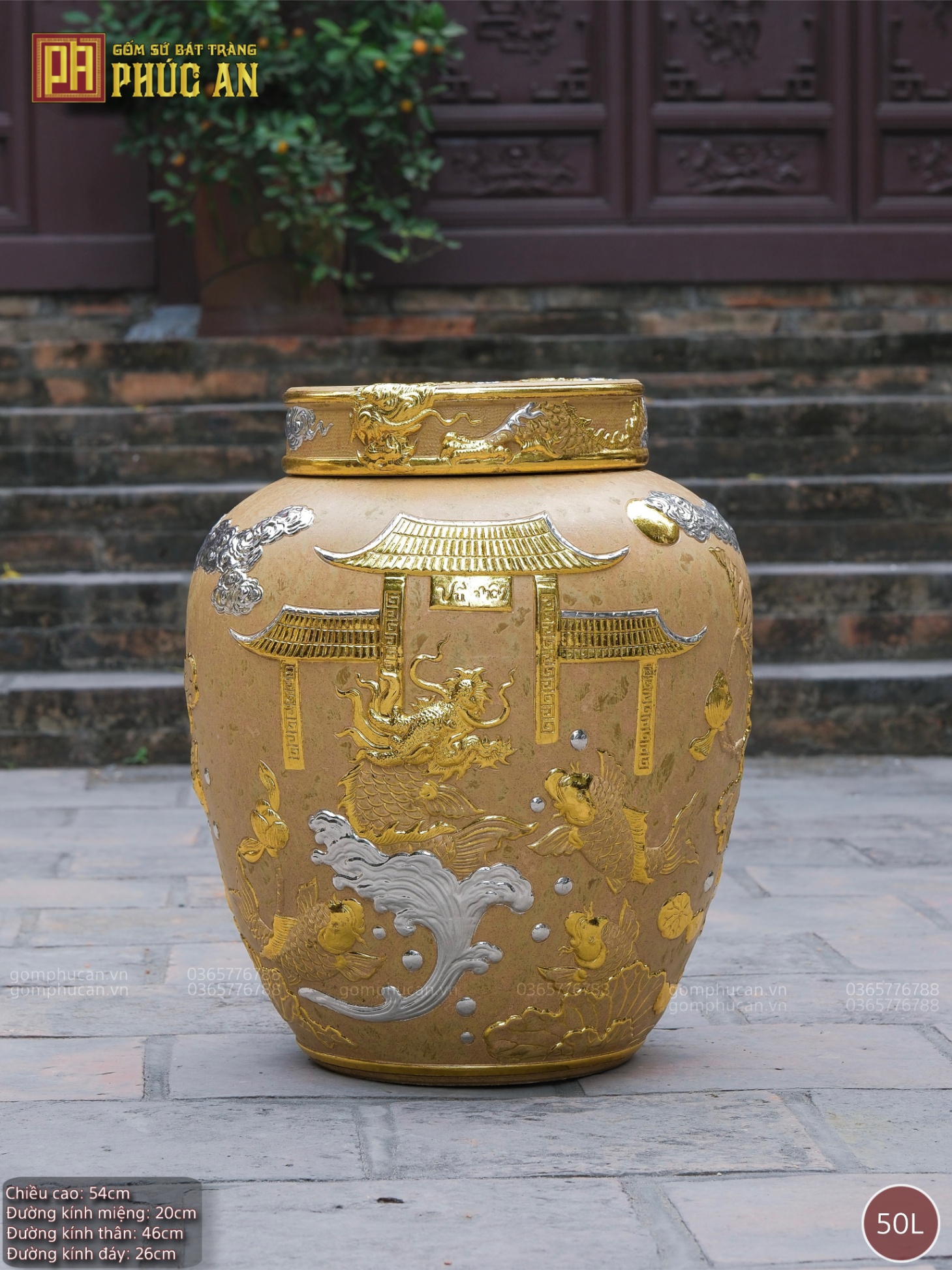 Chum Sành 2 Nắp Men Thạch Hoàng 50 lít 