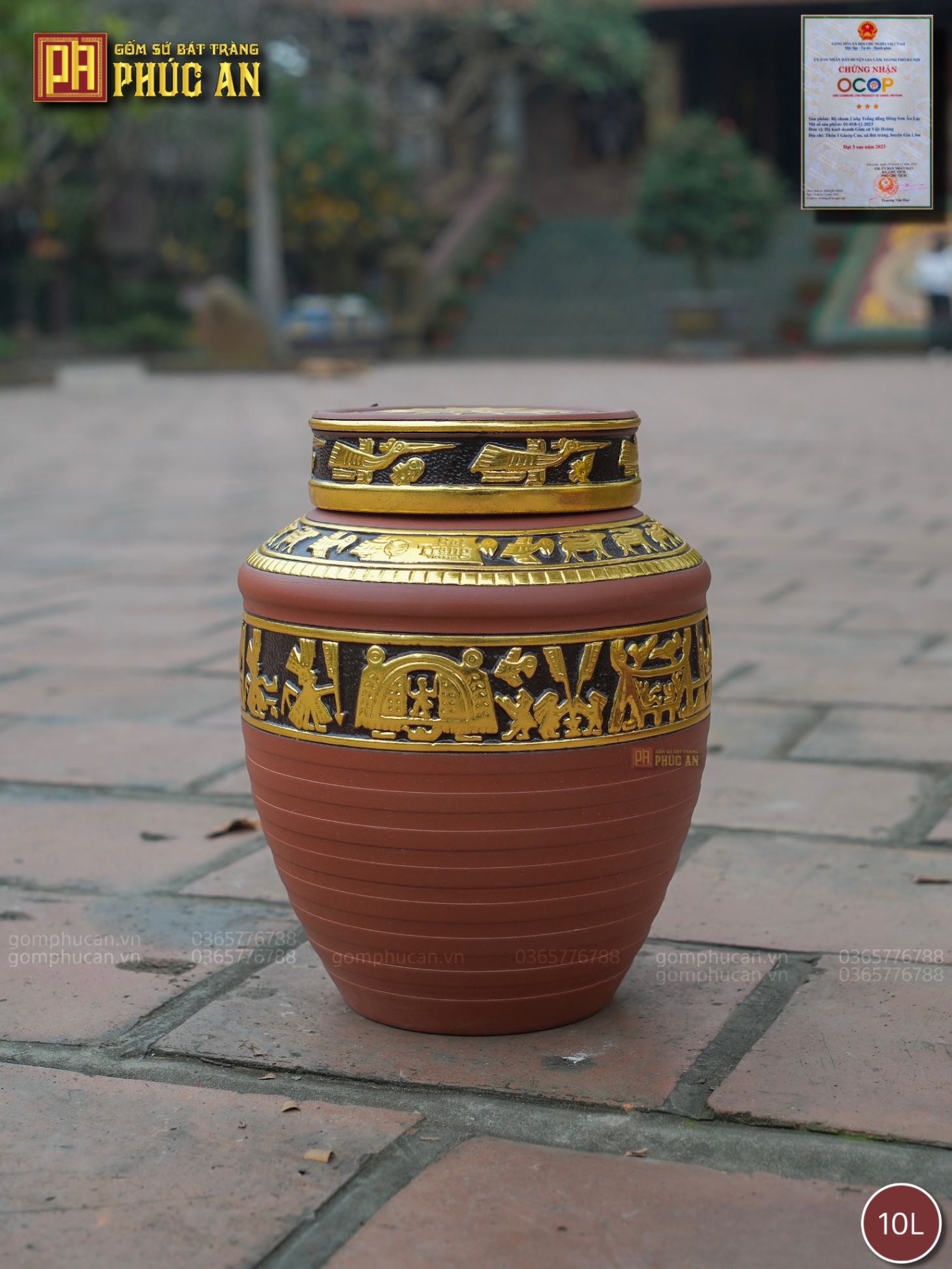 Chum Sành Trống Đồng Hươu dát vàng 10L