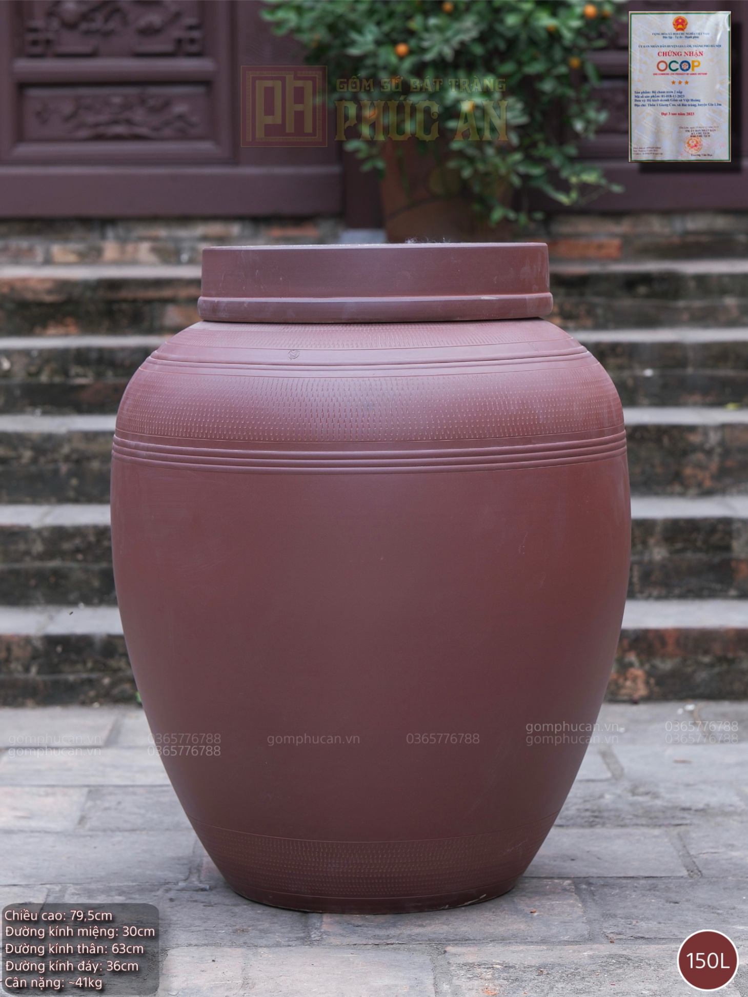 Chum sành ngâm rượu 2 nắp 160 lít