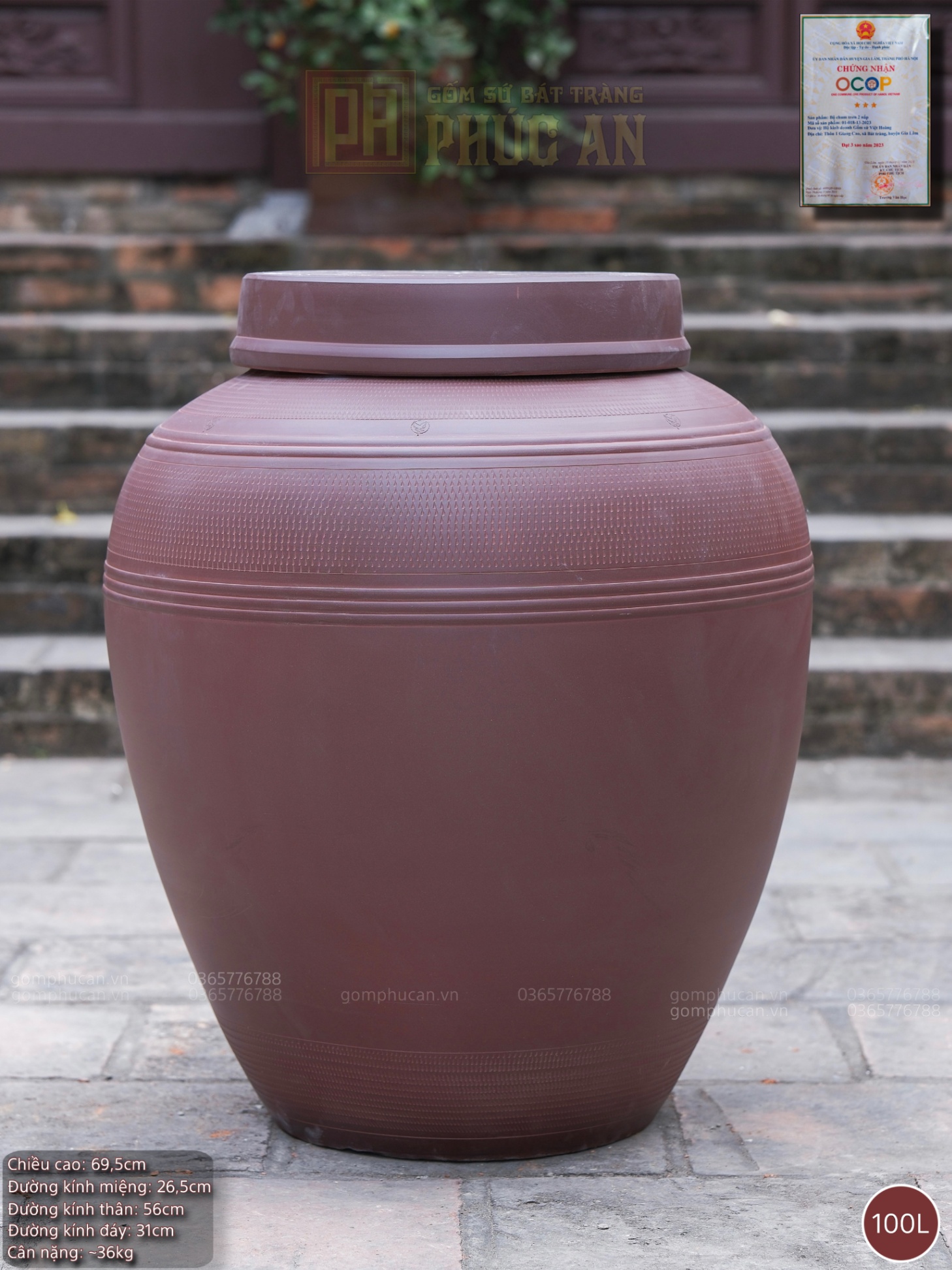 Chum sành ngâm rượu 2 nắp 100 lít