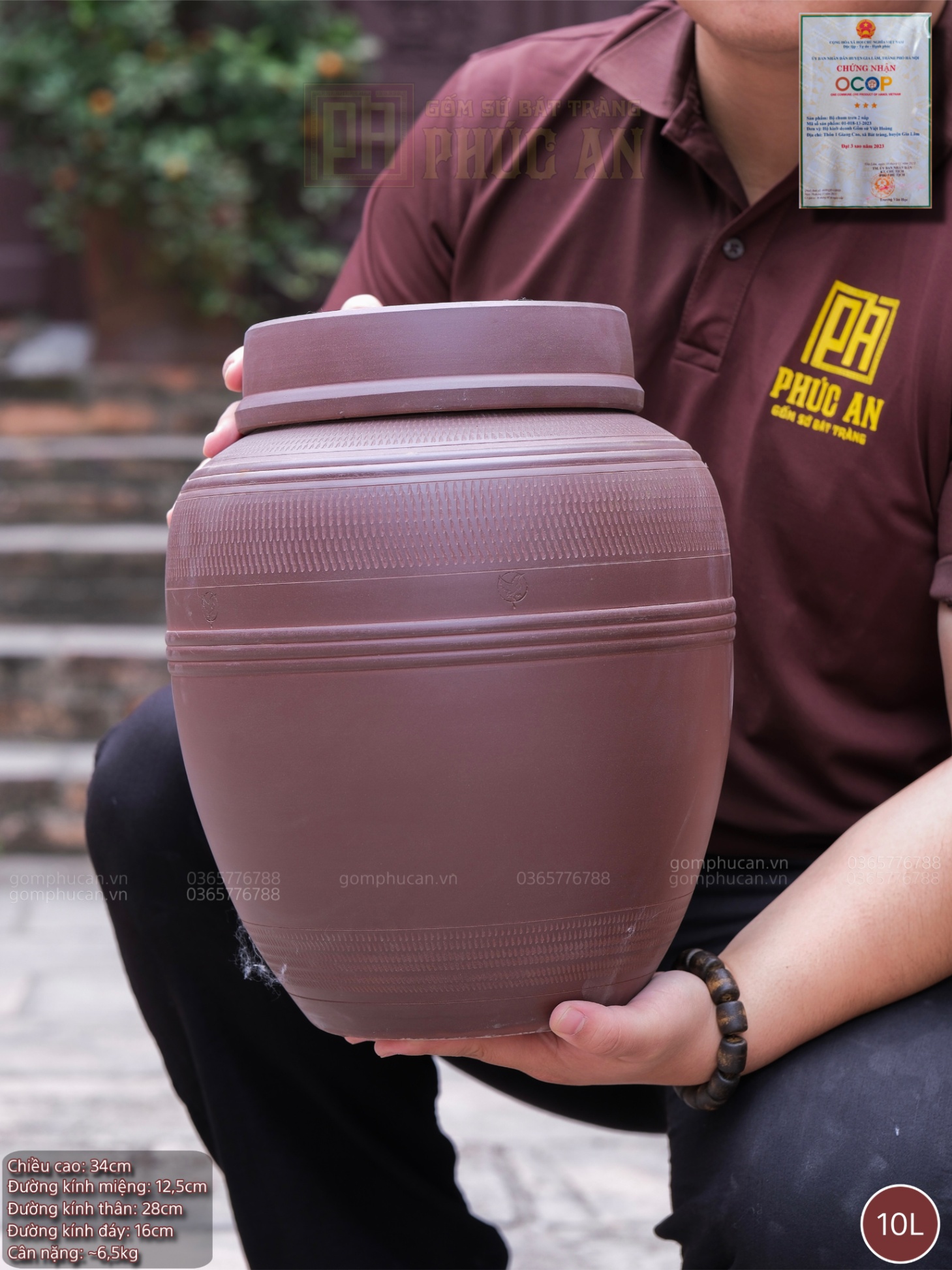 Chum sành ngâm rượu 2 nắp 10 lít