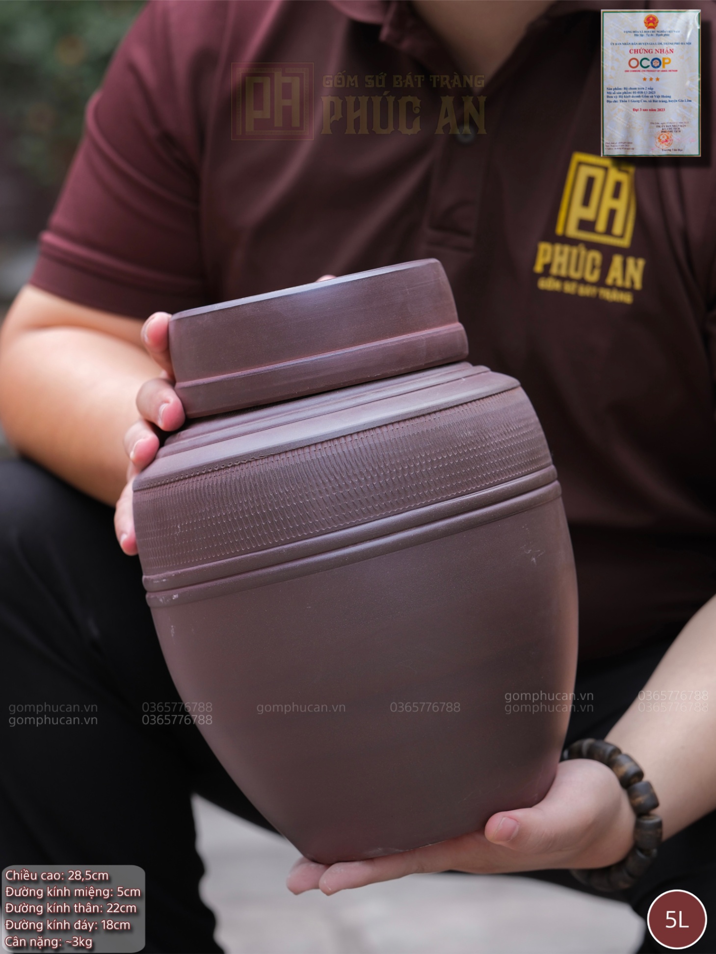 Chum sành ngâm rượu 2 nắp 5 lít