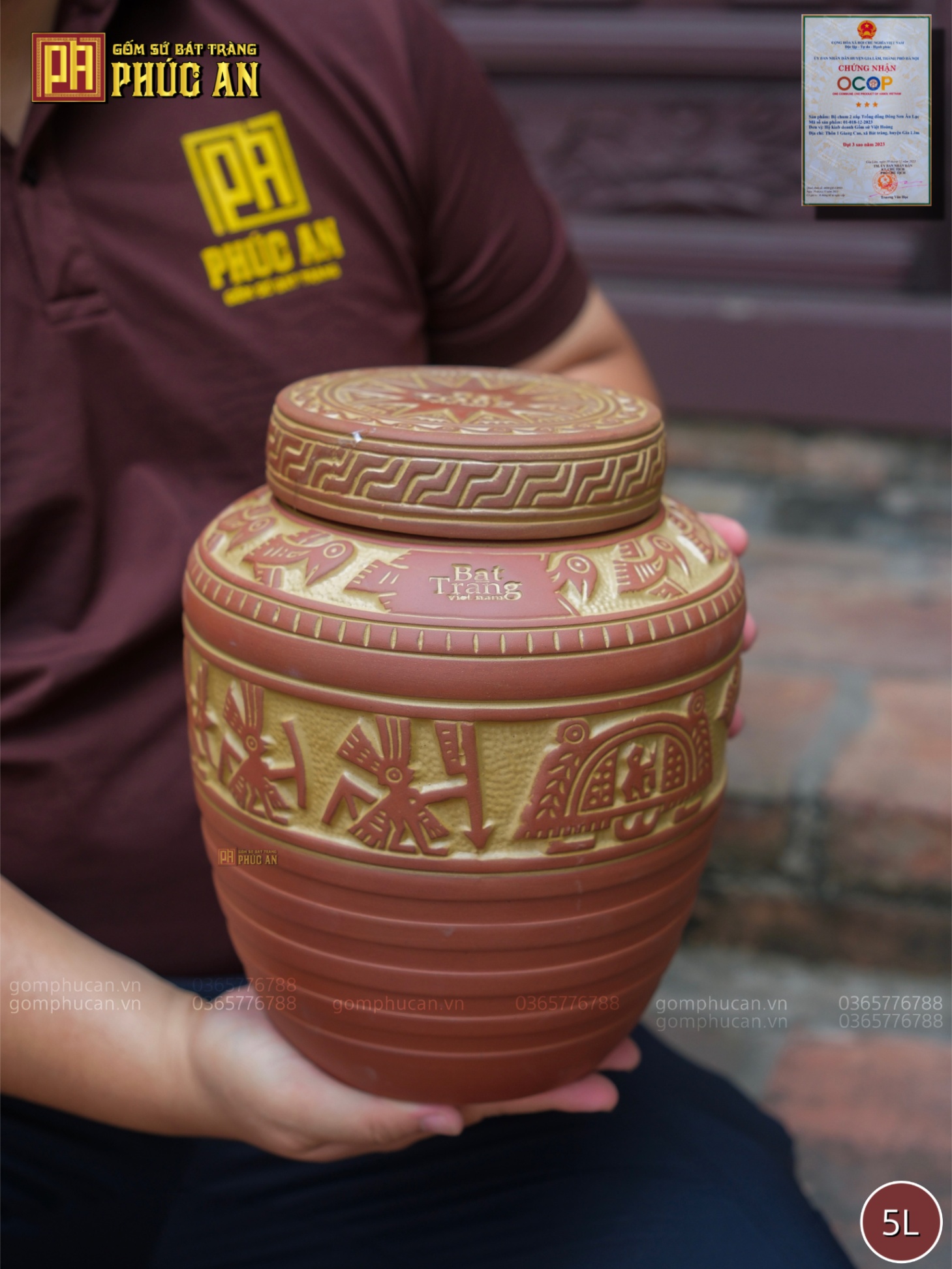 Chum sành Trống Đồng Huơu vàng 5L