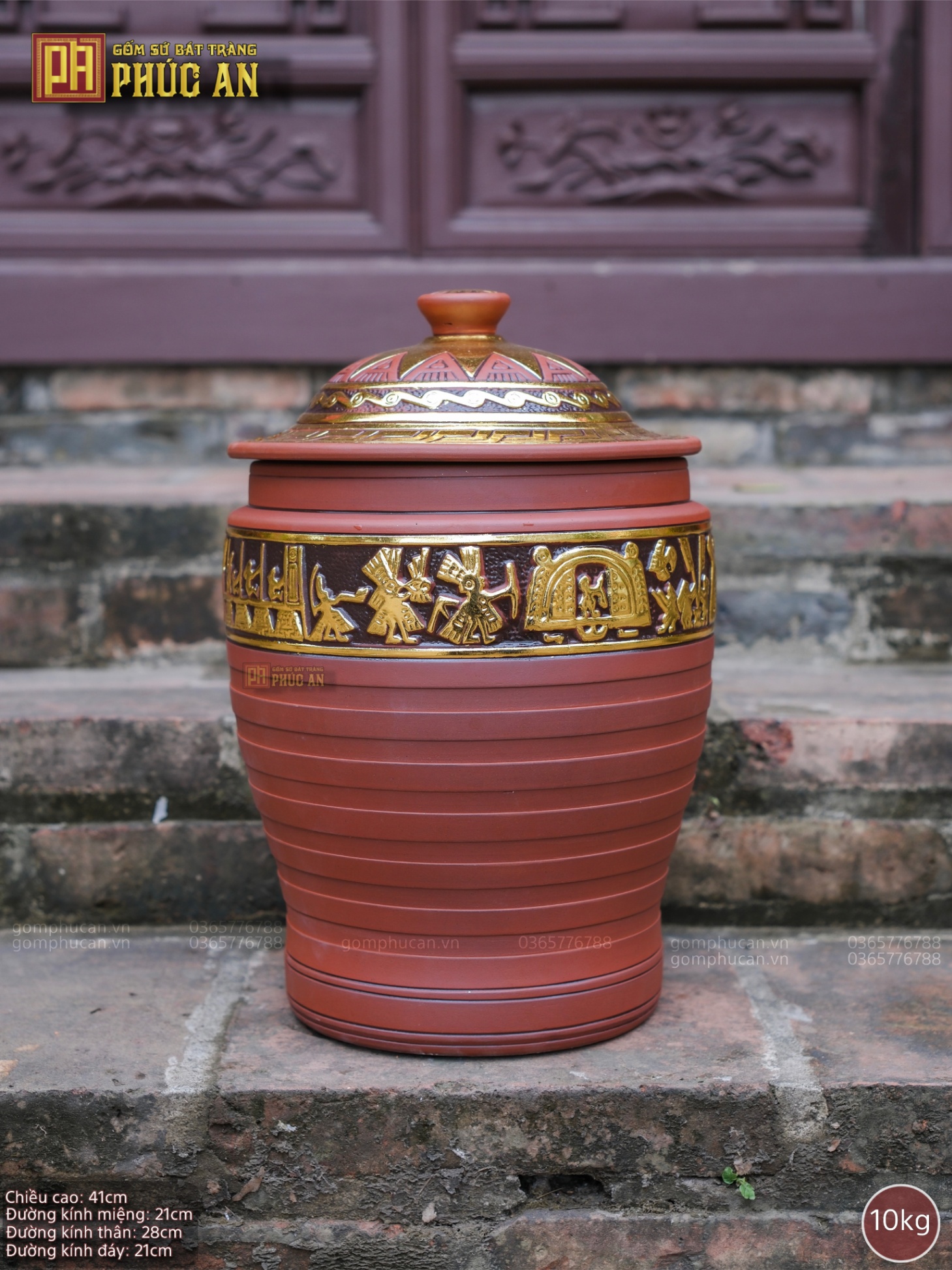 Hũ Gạo Trống Đồng Dát Vàng 10kg