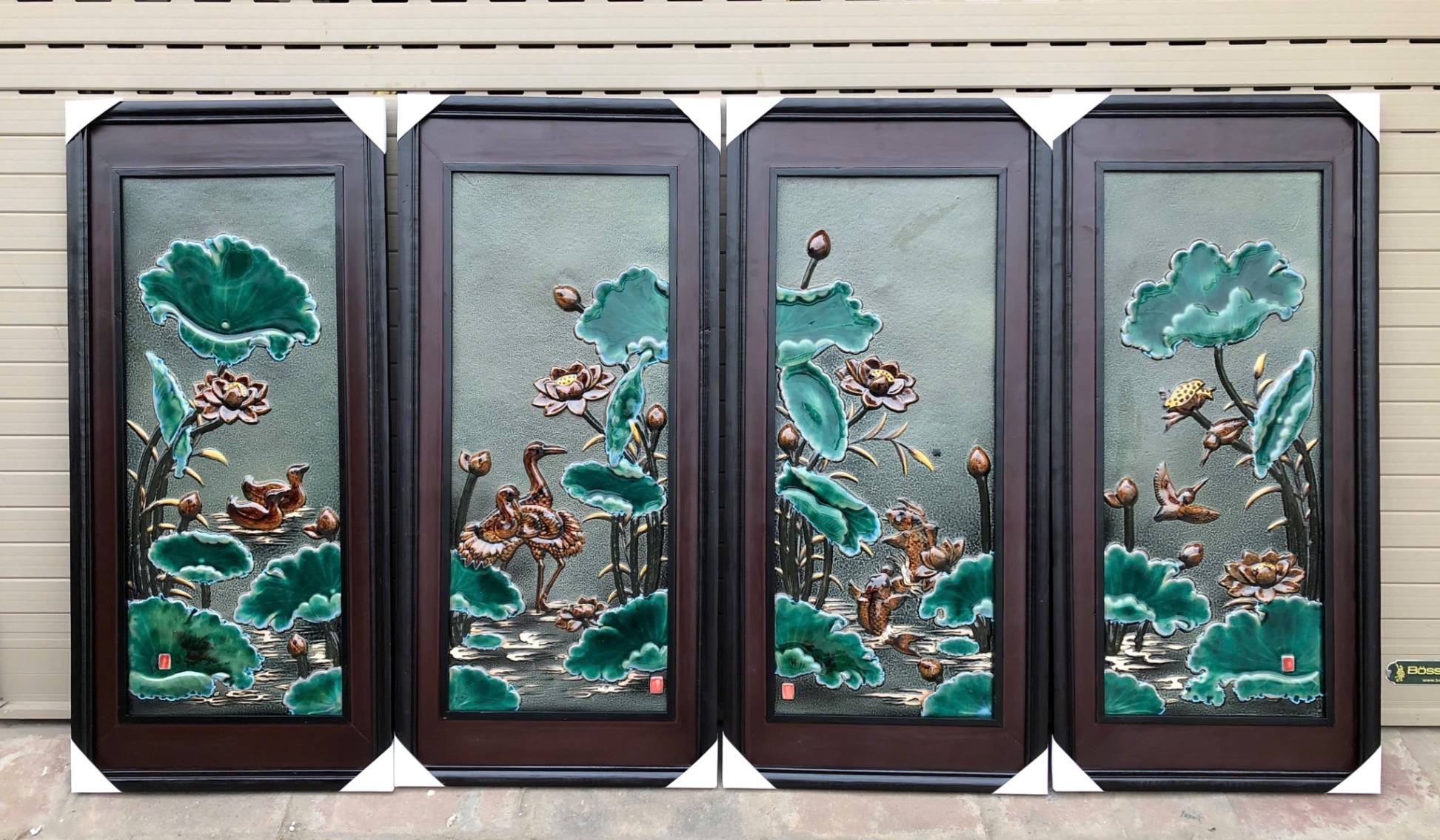 Tranh sứ đắp nổi tứ quý “Xuân Hạ Thu Đông” QUY025