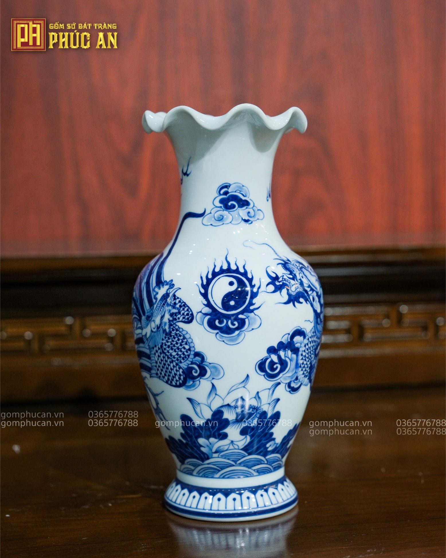 Lọ hoa miệng lượn Rồng Phượng
