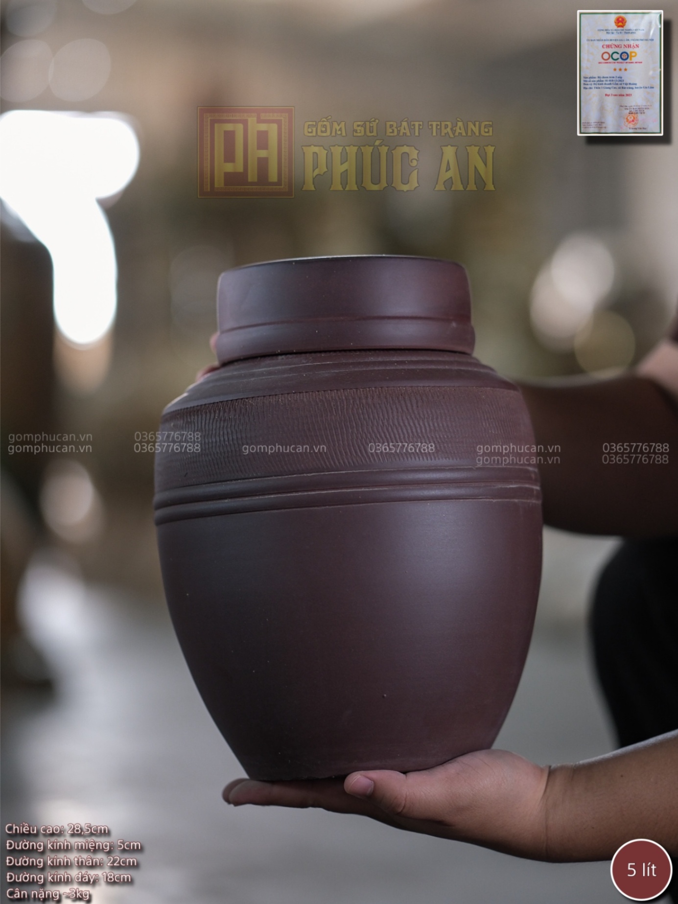Chum trơn 2 nắp không tráng men 3L