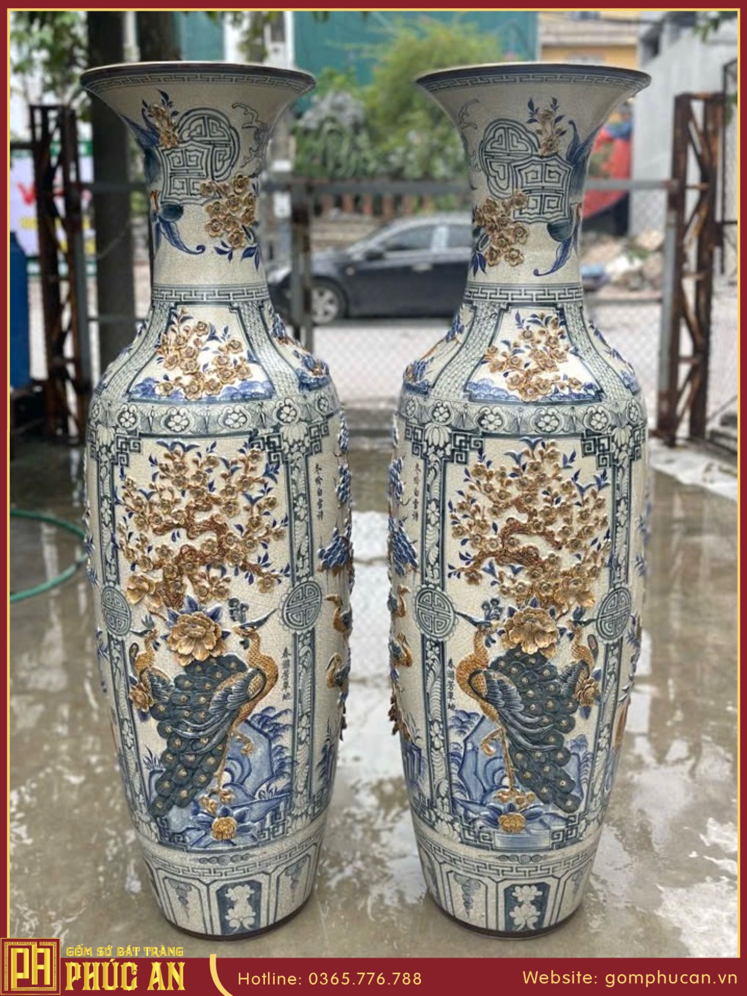 Lọ lộc bình tứ cảnh bổ khung nâu cổ đào thọ