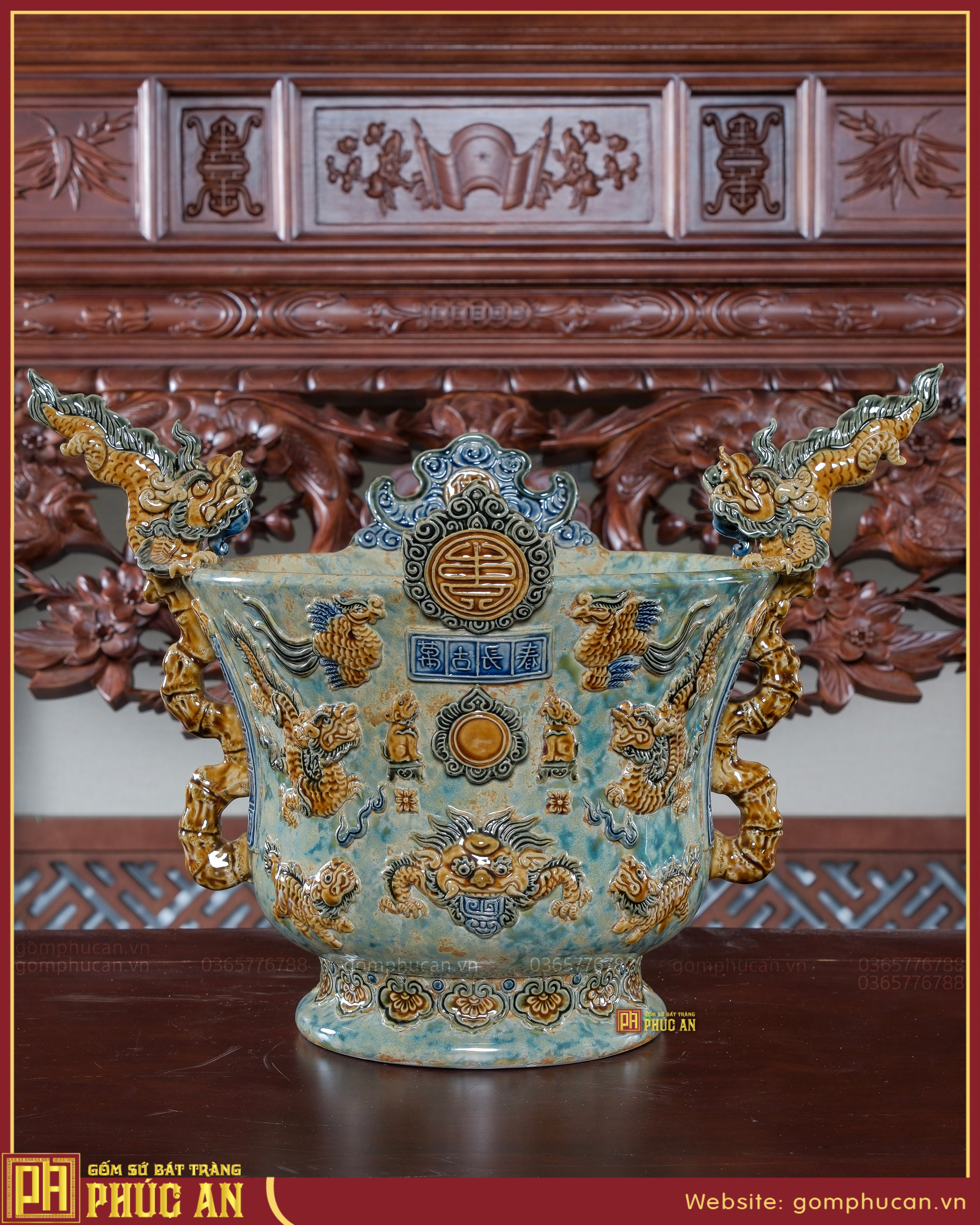 Lư hương tròn phỏng cổ men đá