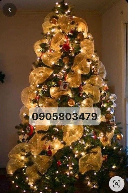 Dây ruy băng lưới kim tuyến trang trí cây thông noel