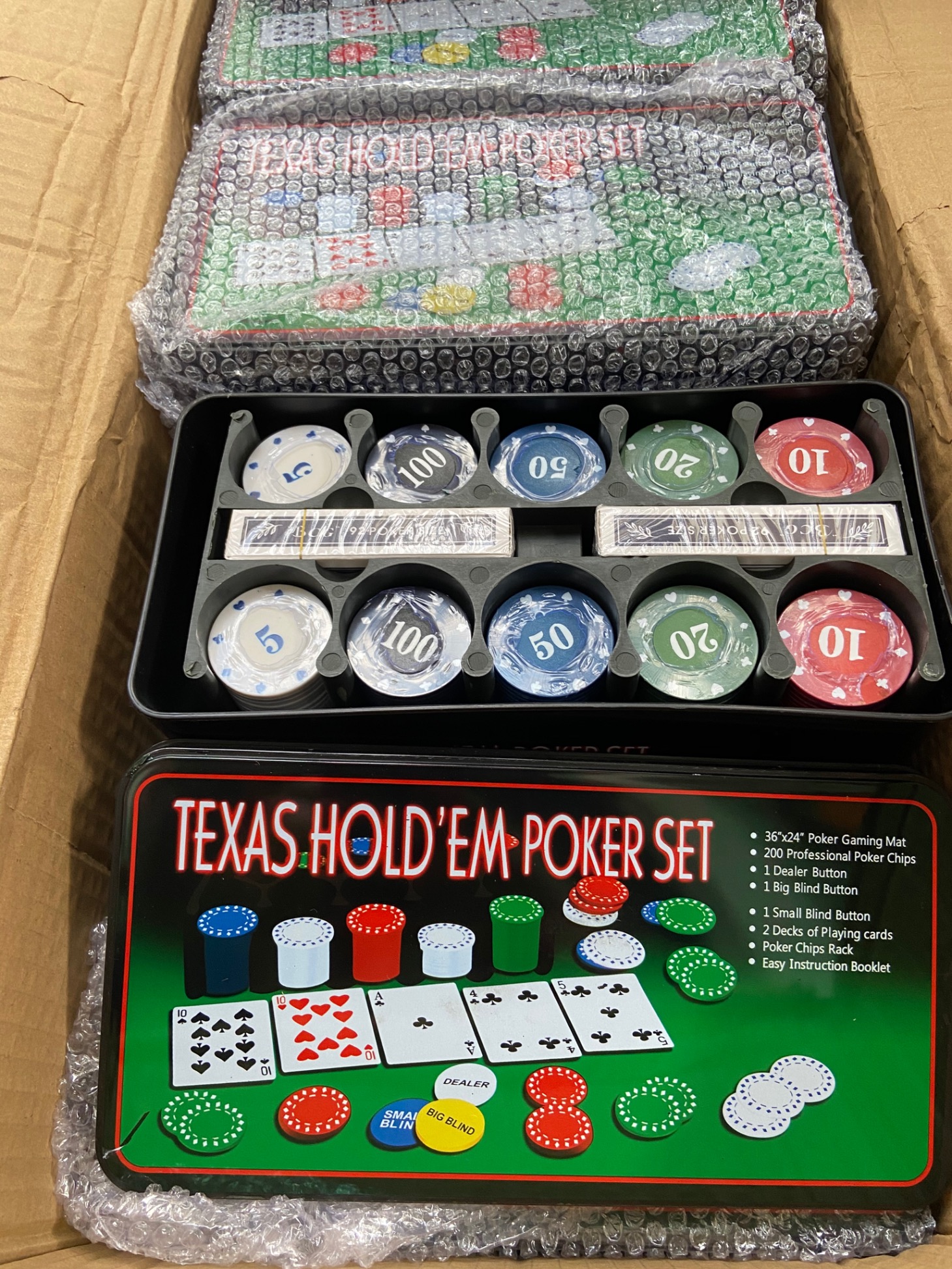 Bộ phỉnh poker 200 chip hộp thiếc Texas Hold'em có số hàng nhập