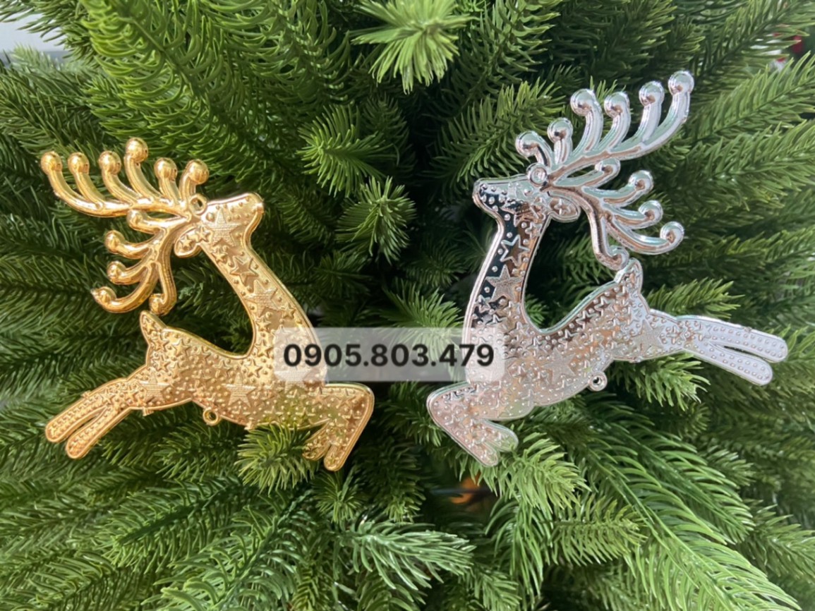 Set 5 Nai, tuần lộc treo cây thông noel, trang trí noel màu Vàng - Bạc