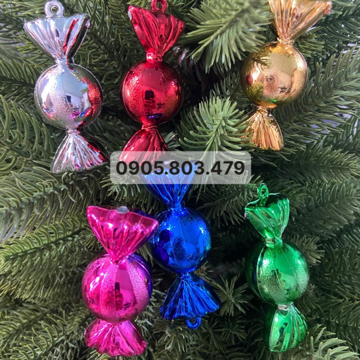 Set 6 trái châu noel hình viên kẹo treo trang trí cây thông noel, trang trí giáng sinh