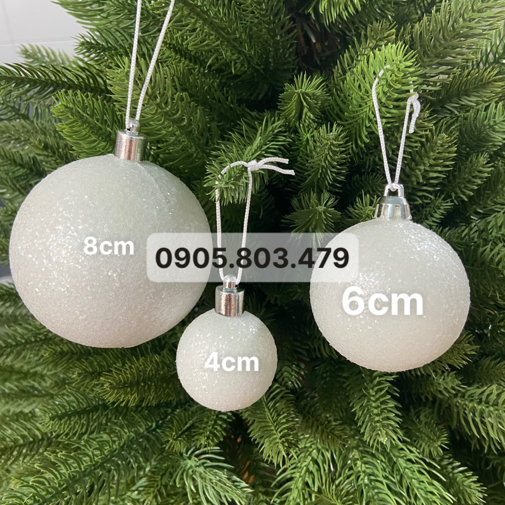 Set 6 trái châu kim tuyến xà cừ treo trang trí cây thông noel, trang trí giáng sinh size 4cm 6cm 8cm 10cm 12cm