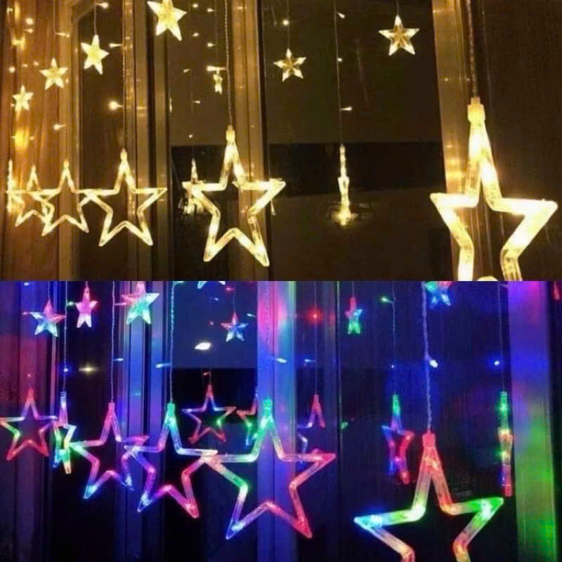 Bộ dây đèn led trang trí 12 ngôi sao hàng loại 1 cắm điện có đầu nối