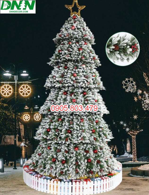 CÂY THÔNG PHỦ TUYẾT PE 3 LOẠI LÁ CÓ TRANG TRÍ CAO TỪ 4M3 ĐẾN 12M3