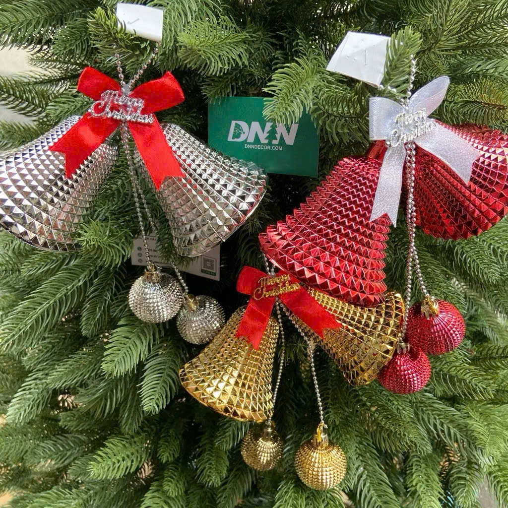 Chuông đôi caro có châu kích thước 9cm 12cm màu vàng đỏ bạc