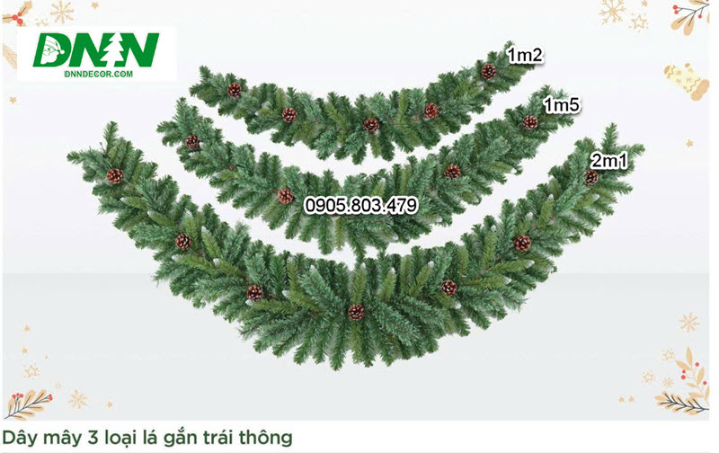 |NEW| Dây mây trang trí gắn trái thông 3 loại lá