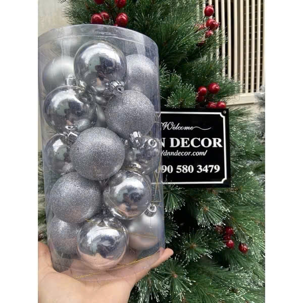 Hộp 20 trái châu Bạc size 4cm 6cm 8cm đủ loại bóng mờ kim tuyến