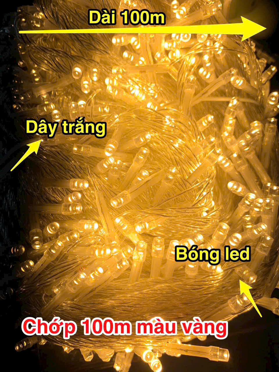 Led chớp 100m ánh sáng vàng cắm điện