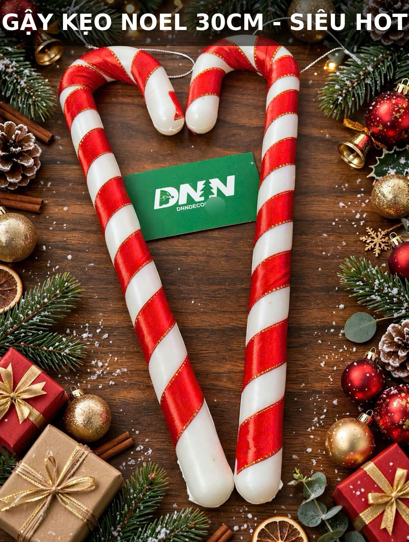 Set 2 kẹo gậy noel size lớn 30cm siêu hot trang trí giáng sinh