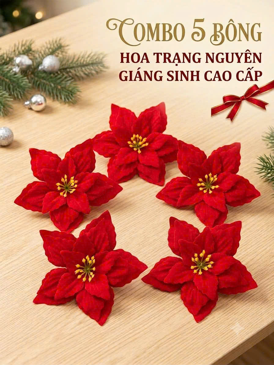Set 5 bông trạng đỏ trang trí noel
