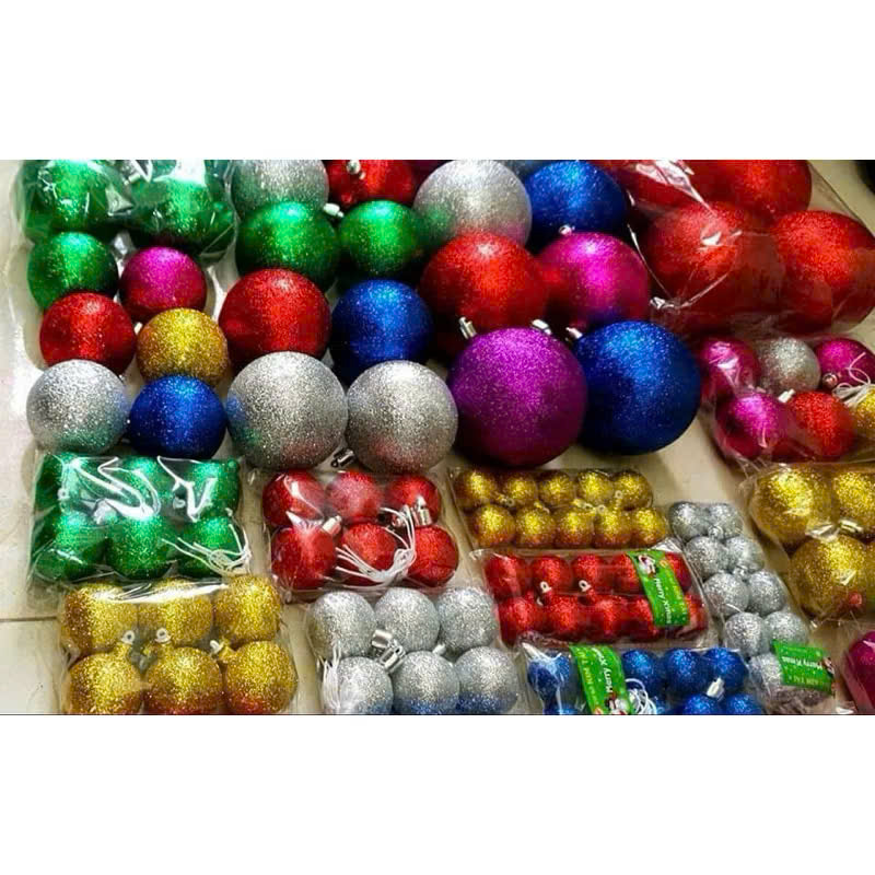 Set 6 trái Châu kim tuyến trang trí size 6cm 8cm 10cm 12cm