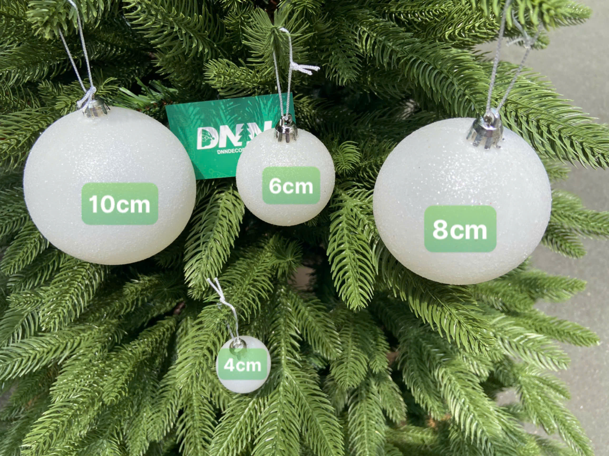 Set 6 trái châu kim tuyến xà cừ trắng size 4cm 6cm 8cm 10cm 12cm