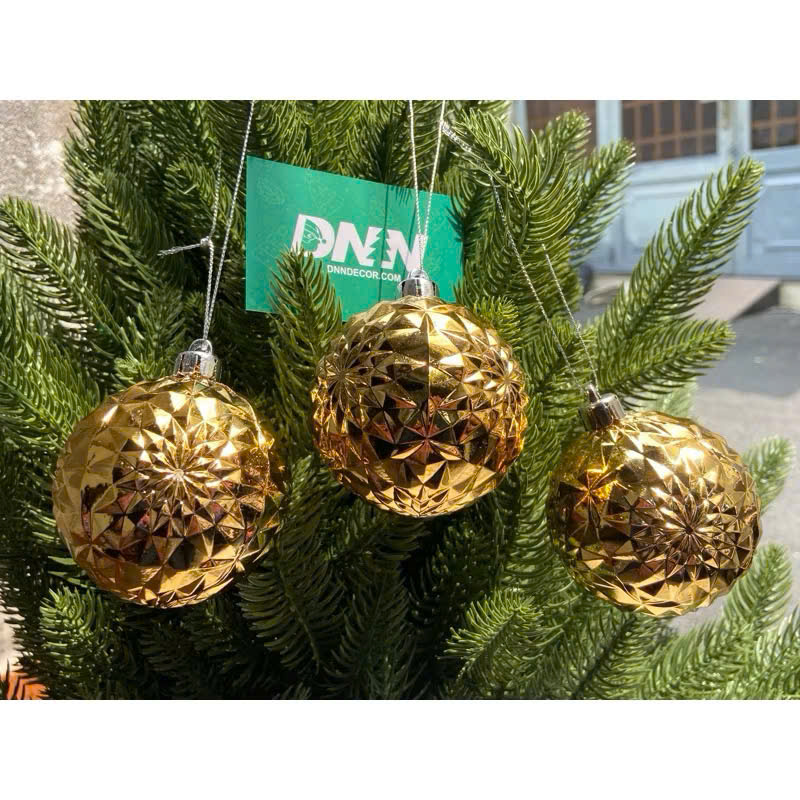 Set 6 trái châu vàng kiểu size 7cm treo trang trí giáng sinh