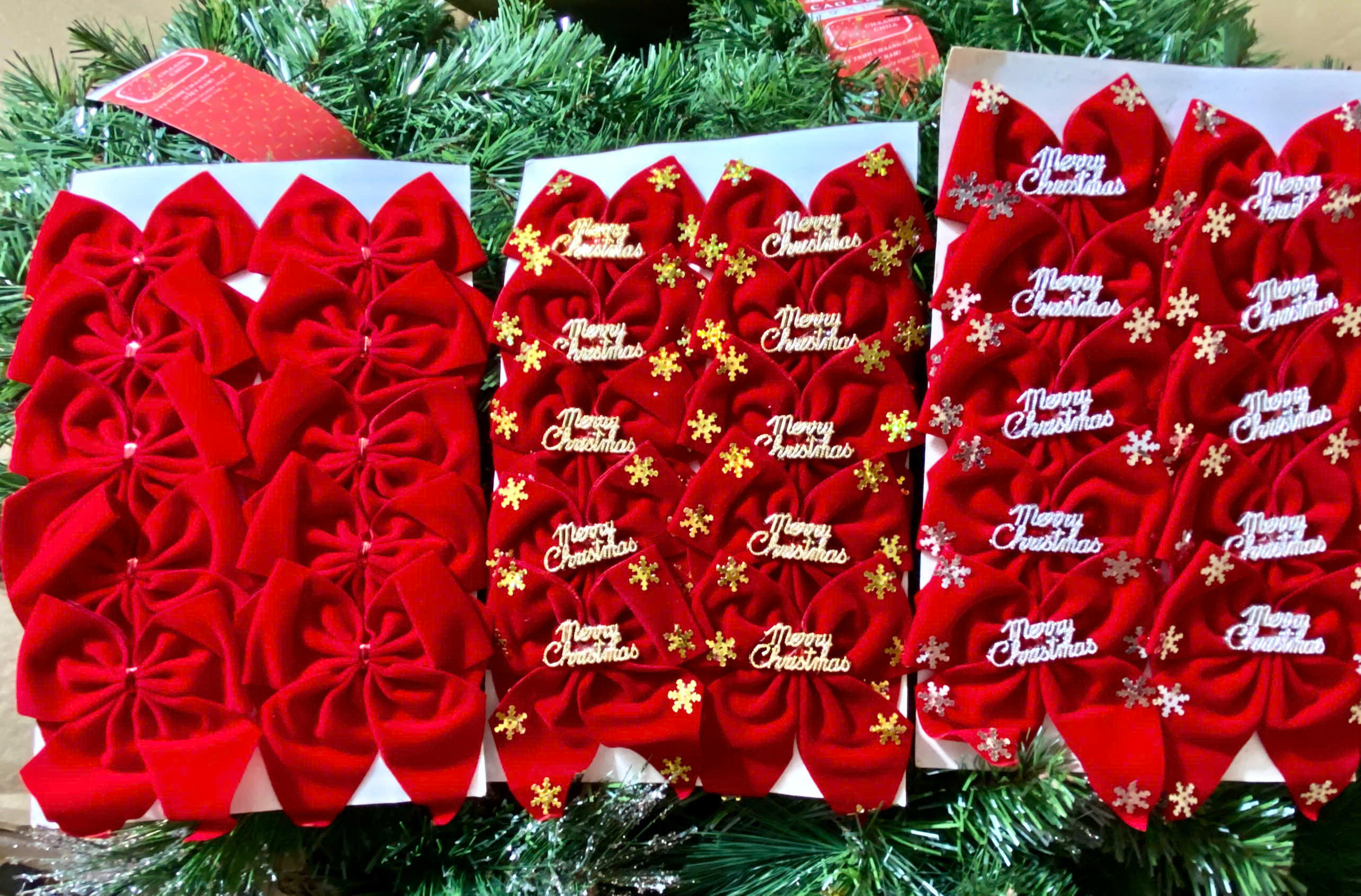 Set Nơ nhung trang trí noel có chữ Merry christmas