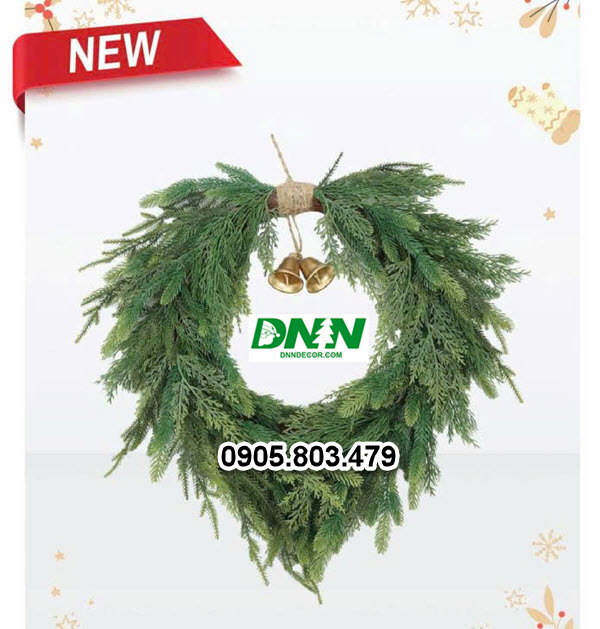 VÒNG HOA LÁ PE CÓ GẮN CHUÔNG TRANG TRÍ 55CM