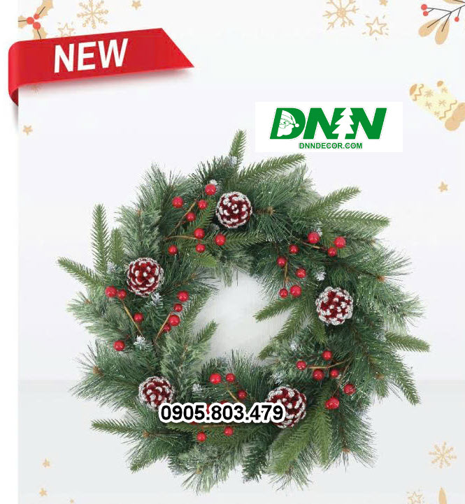 Vòng hoa trang trí đầu nhọn 4 loại lá