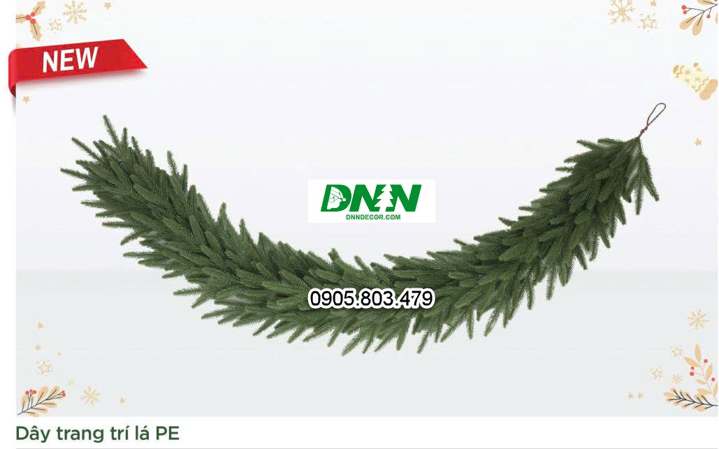 |NEW| Dây thông trang trí lá PE xanh trơn dài 1M8