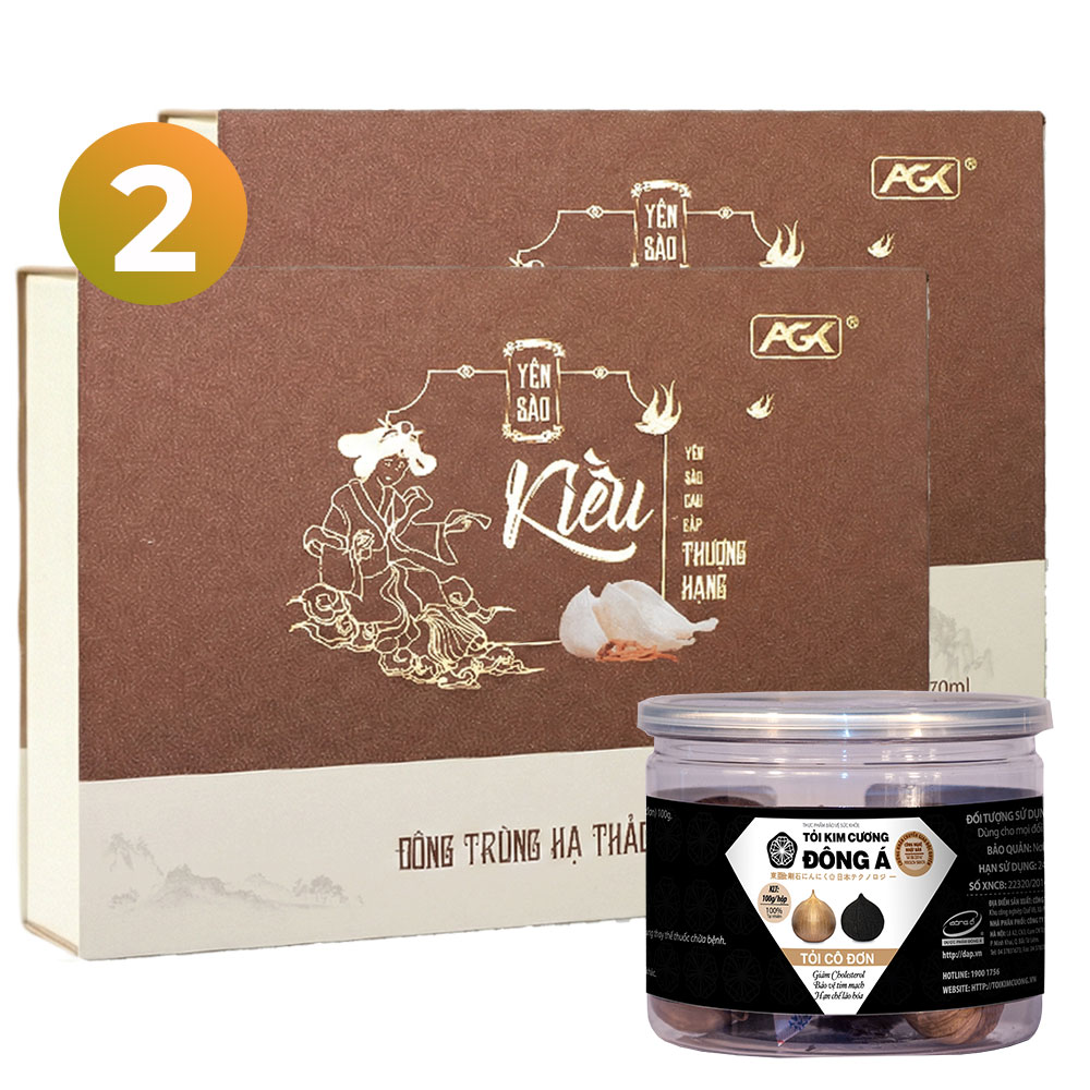 Combo 2 Yến Kiều chưng đông trùng hạ thảo hộp 8 hũ cao cấp tặng 1 hộp tỏi đen Kim Cương 100g
