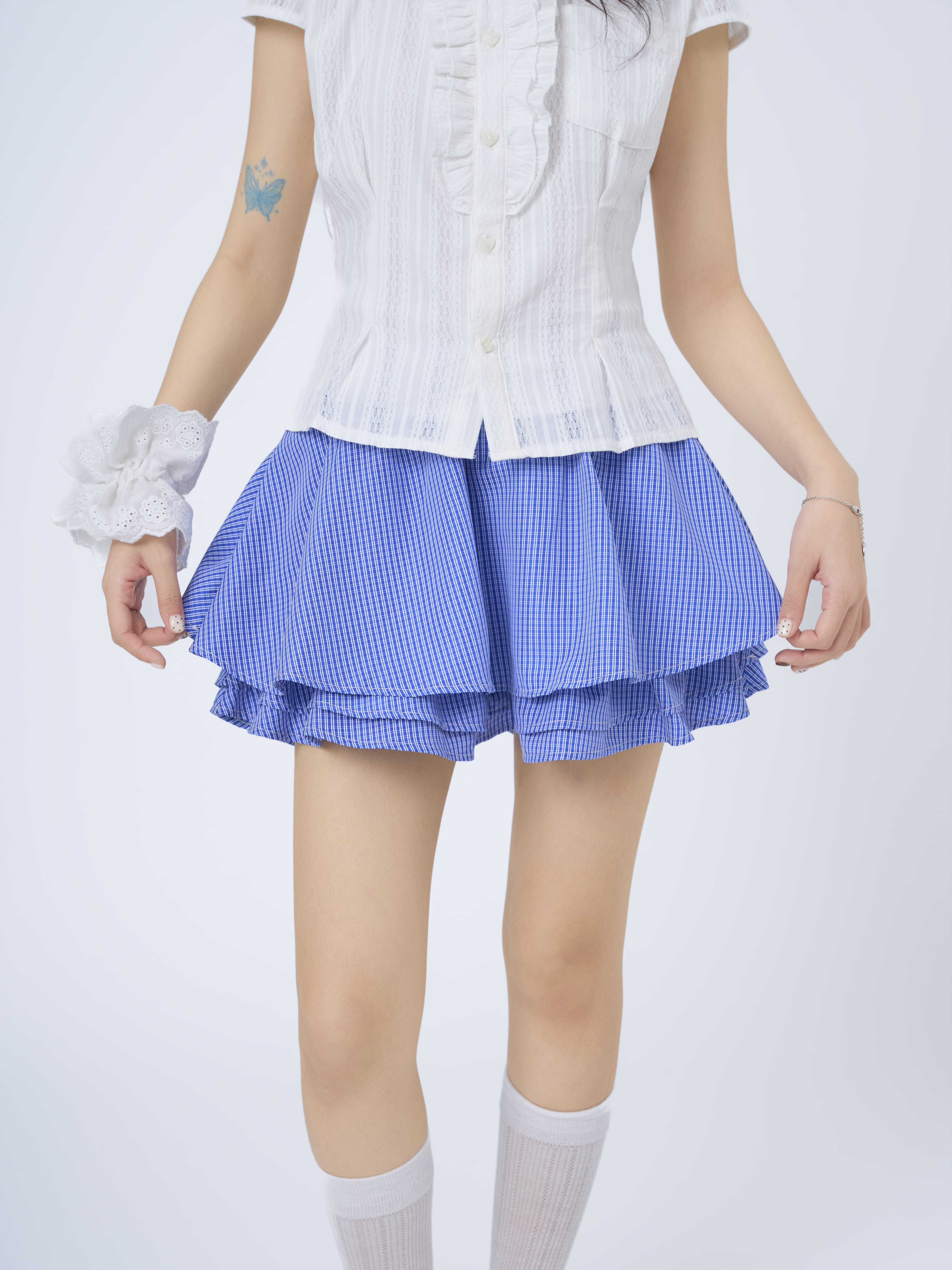 Chân váy kẻ nhiều lớp Checked Skirt - TKC59