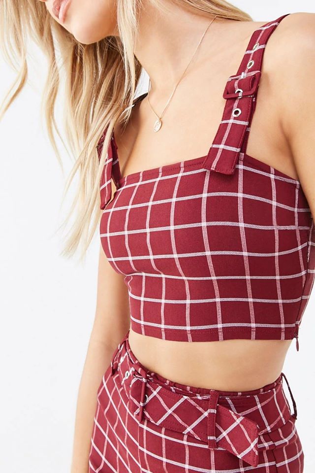 Áo croptop sọc caro hai dây bản to F21